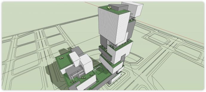 矩形错层堆叠高层办公楼设计su模型_图1