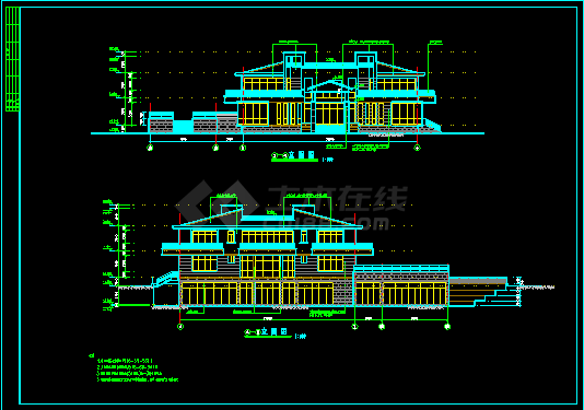 某休闲别墅建筑结构施工设计CAD平立剖图-图二