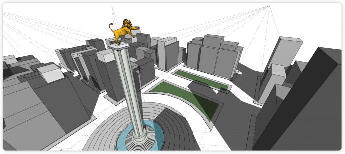 金色狮子建筑群及城市广场su模型_图1