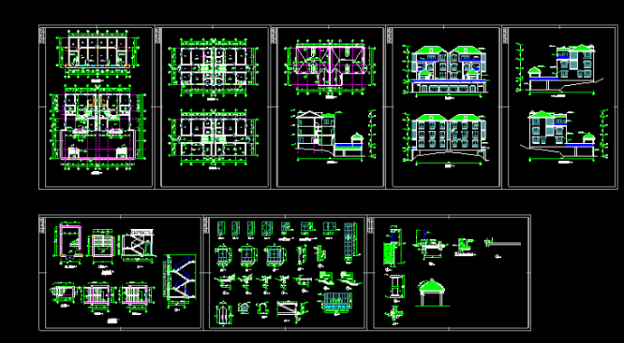 广东别墅设计全套施工平立面CAD方案图_图1