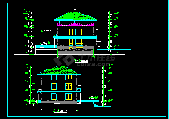 多层别墅平立面施工设计CAD建筑方案图-图二