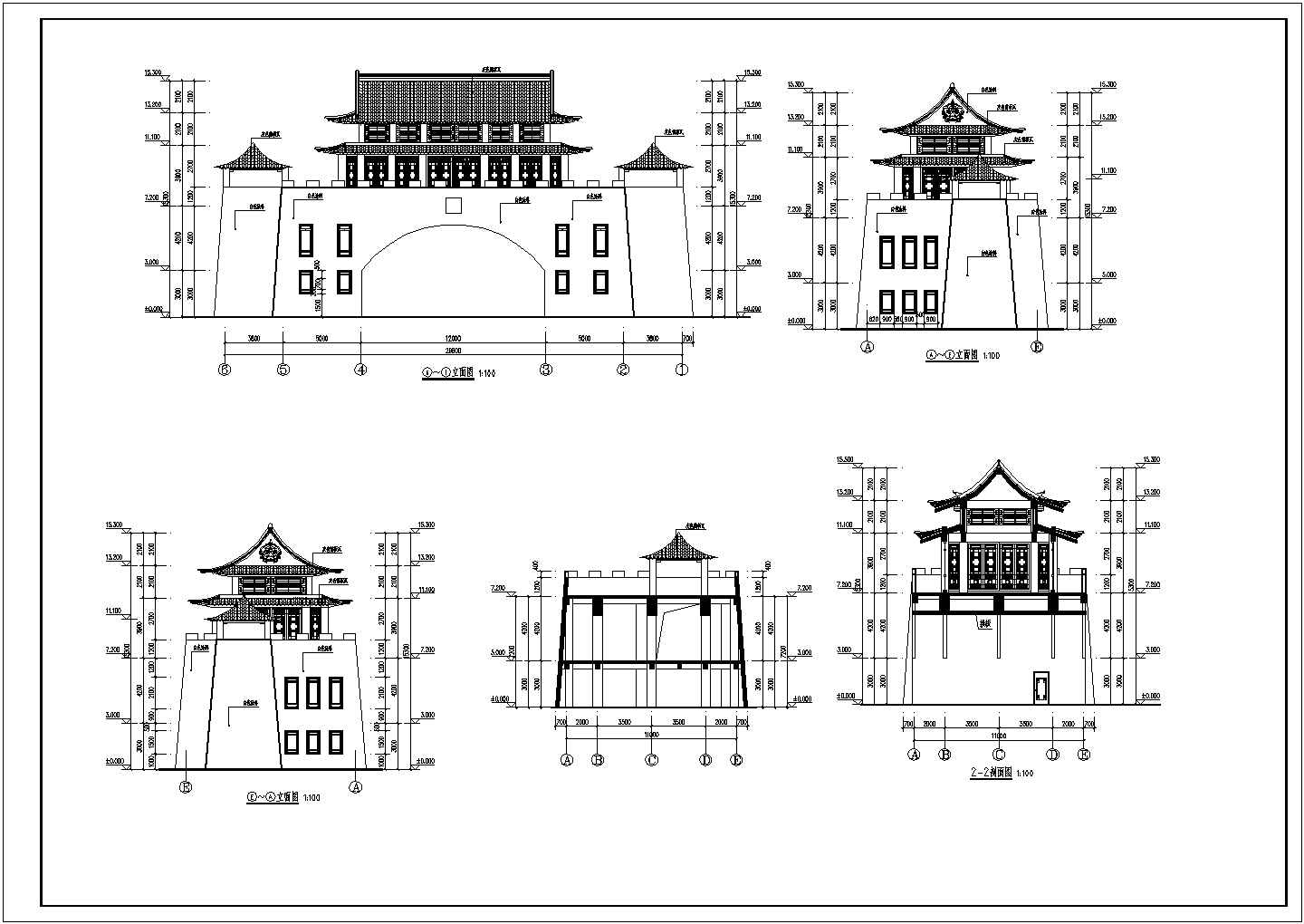 某地仿古建筑城门楼建筑方案设计图