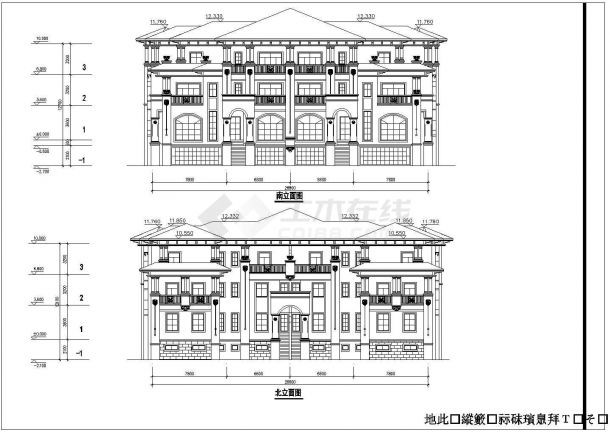 某地三层联排别墅建筑框架结构设计施工图-图一