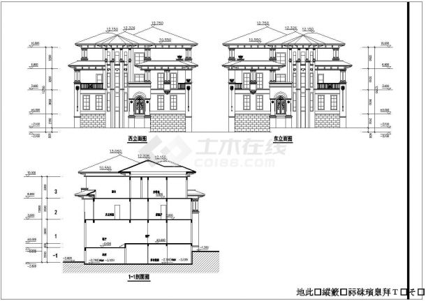 某地三层联排别墅建筑框架结构设计施工图-图二
