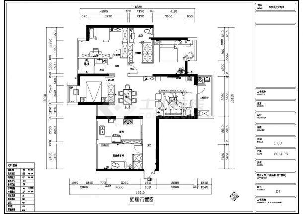 某小区四居室室内装修设计施工图纸-图二