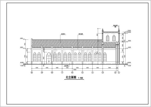 某地单层框架结构小教堂建筑设计施工图-图二