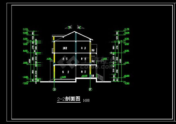 某地区某居住小区D户型别墅设计cad全套建施图-图二