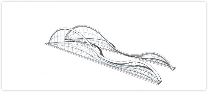 波浪造型白色蓝色网状现代风格桥su模型_图1