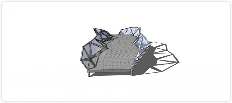 三角形结构玻璃围栏现代风格桥su模型-图二