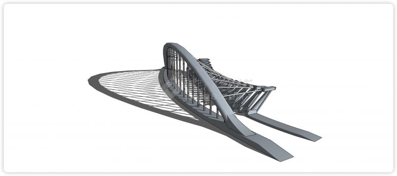 弧形龙骨架造型现代风格桥su模型-图二