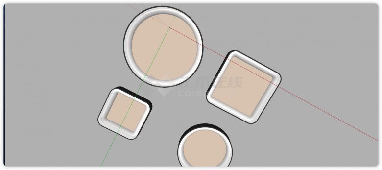 白色内框黑色外框现代吸顶灯SU模型-图二