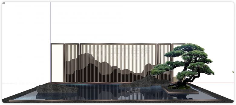 黑色棕色山水景墙山石片岩su模型-图一