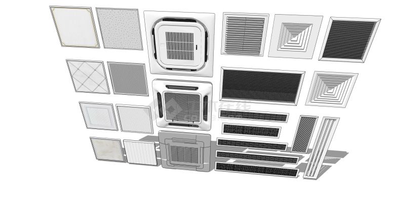 白色方形和长条形空调出风口面板su模型-图二