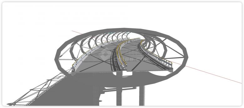 钢结构椭圆通道围栏景观桥su模型-图二