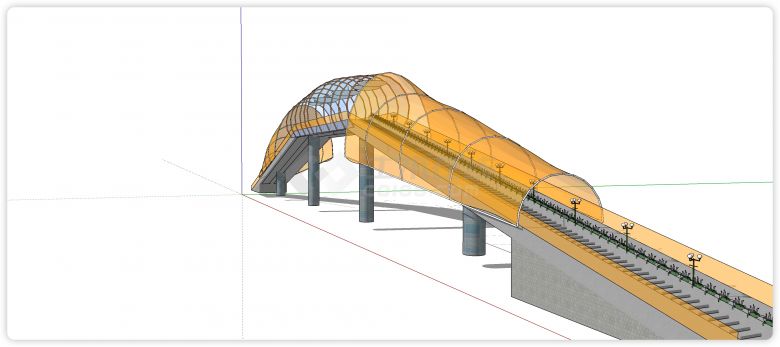 双边楼梯黄色遮阳篷景观桥su模型-图二