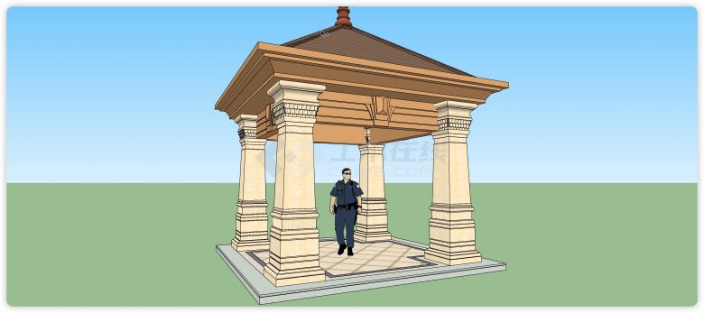 东南亚风格四坡顶欧式亭子su模型-图一
