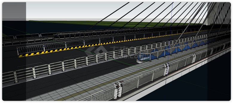 铁栏杆拉索行车桥梁su模型-图二