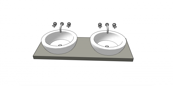 白色圆形室内双洗手盆组合su模型_图1