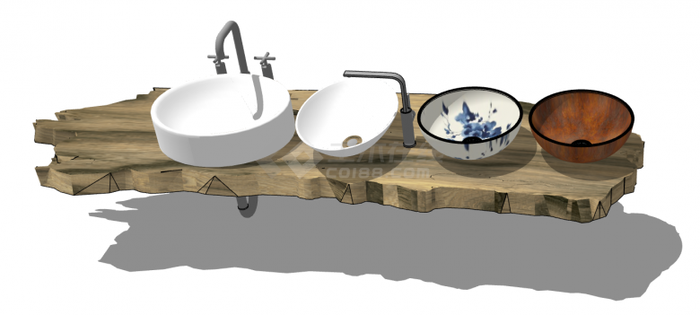 木台面陶瓷室内洗手盆组合su模型-图一