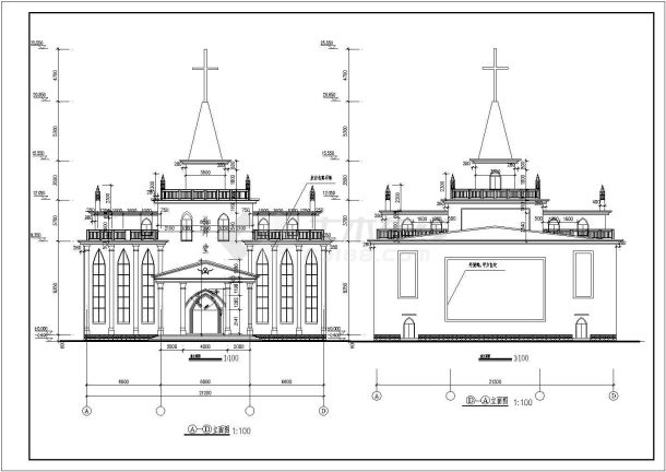 某地教堂完整建筑结构设计图-图二