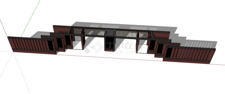 新中式红木格栅气派大门入口su模型-图二