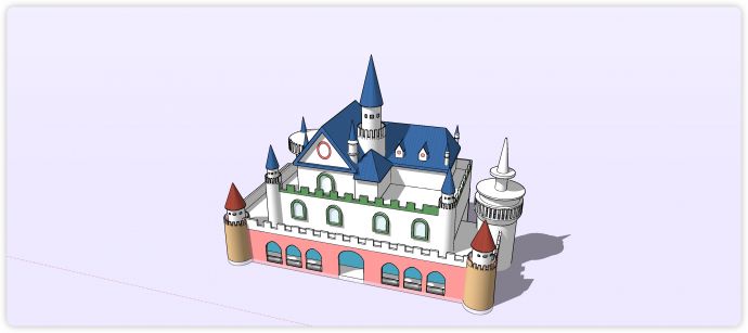 粉红色城堡建筑幼儿园su模型_图1