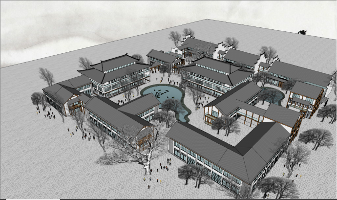 中式旅游商业建筑及规划设计su模型_图1