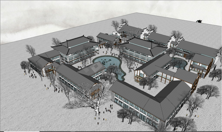 中式旅游商业建筑及规划设计su模型-图一