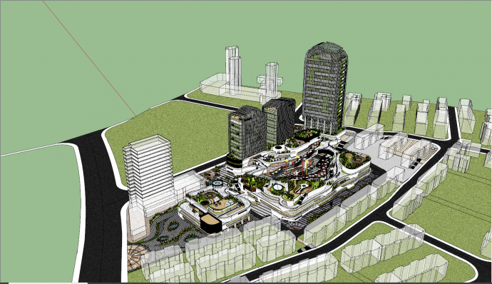 现代大型商业街建筑景观su模型_图1