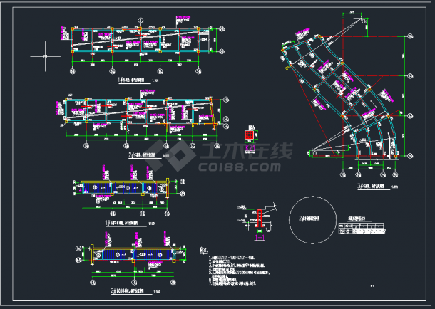 地下室车道（弧形）和自行车道结构图纸-图一