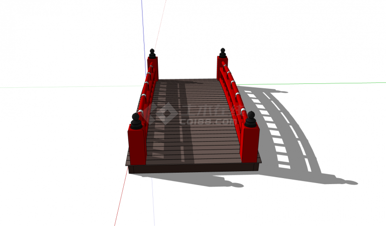 咖啡色桥面红色栏杆中式桥su模型-图二