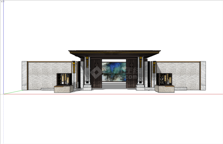 精细华丽新中式大门入口su模型-图一