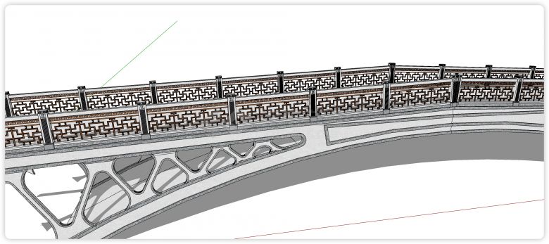 木雕花石柱子围栏中式桥su模型-图二