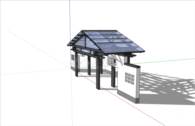 简约玻璃屋顶新中式大门入口su模型-图二