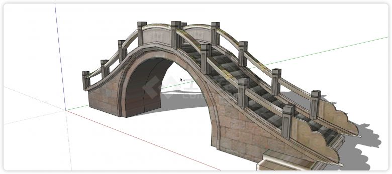 铁红色大块砖拱桥中式桥su模型-图一