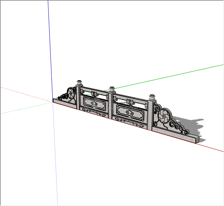 梯形的带雕刻的中式栏杆su模型-图二