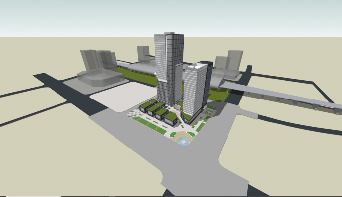 现代两栋超高层办公楼su模型_图1
