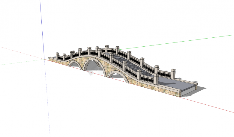 圆形铜钱花纹护栏中式拱桥su模型-图一