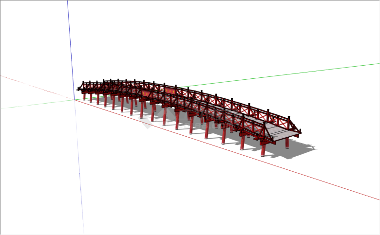 木质结构红色中式桥梁su模型-图一
