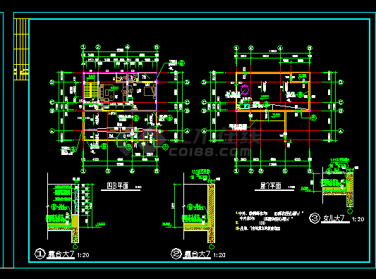 小型单层别墅建筑施工CAD设计方案图纸-图二