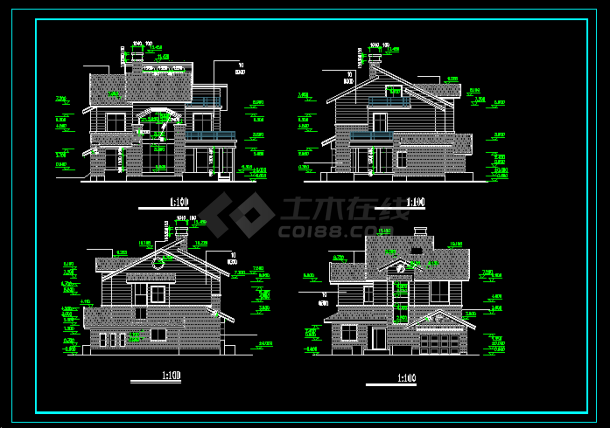 中西独立院别墅楼建筑施工CAD设计方案图纸-图二
