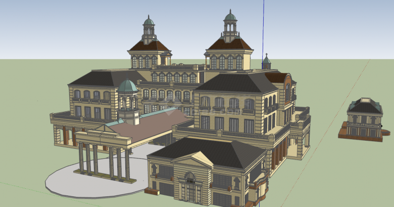 欧式古典古堡酒店项目建筑su模型-图二