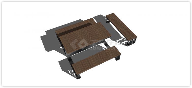 钢结构一体木方块桌面石桌石凳su模型-图二