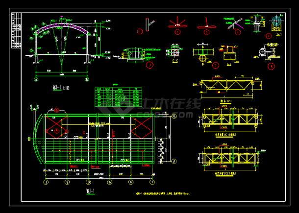 拱形钢桁架农贸市场结构施工设计图-图二
