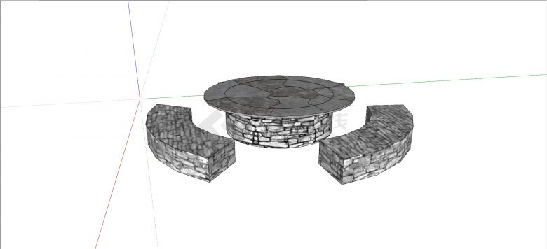 圆形石桌弧形石凳su模型-图二