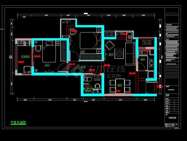 某地区现代风格两房户型住宅装修设计cad施工图-图二