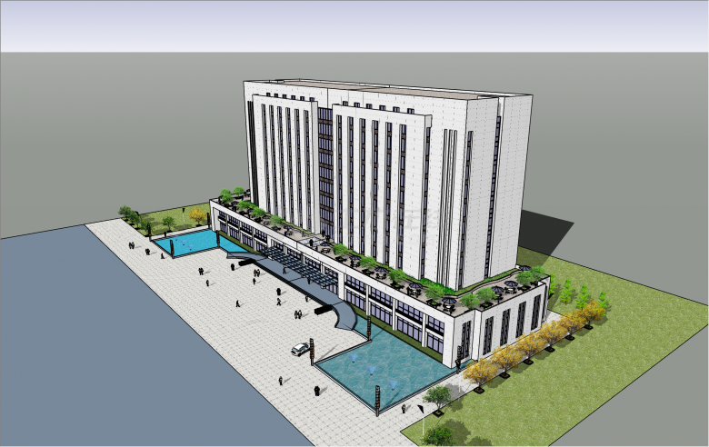 多层带水池产业基地项目里的办公楼su模型-图二