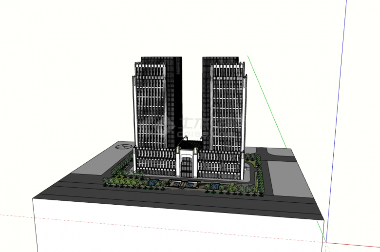 有绿化包围的综合酒店办公大楼su模型-图二