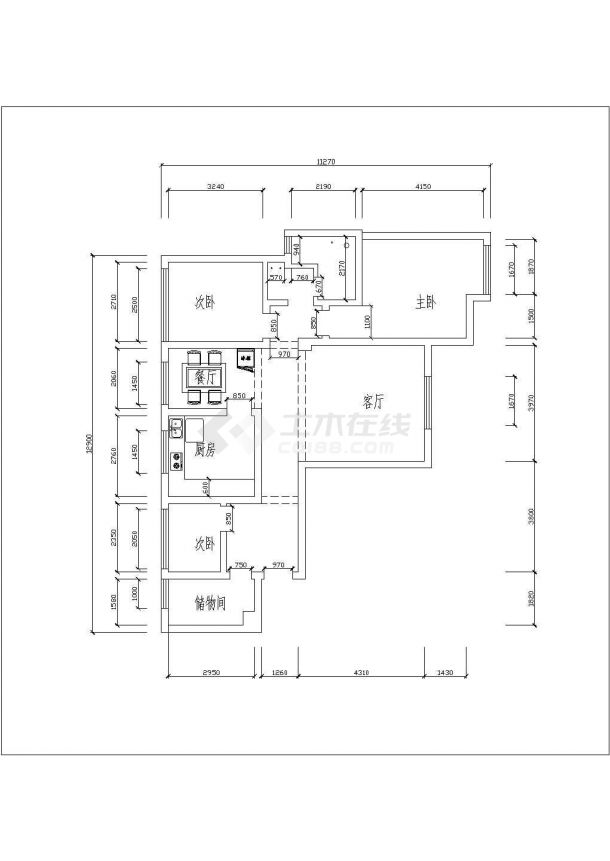 皇冠花园户型测量1三室两厅居室装修设计图纸-图一