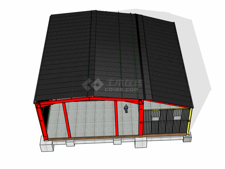 红色温室大棚钢结构框架 su模型-图二